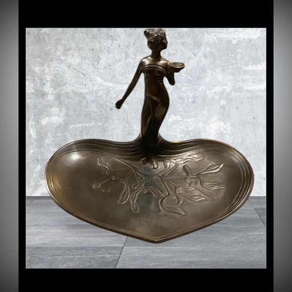 Unique Vintage Other - MAKE AN OFFER 🍒 Vintage Art Nouveau Bronze Lady Fruit Dish
